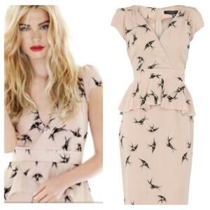 Dorothy Perkins $60 Pink Summer Dress Birds Cap Sleeve Business sz 8 UK 36 EURO